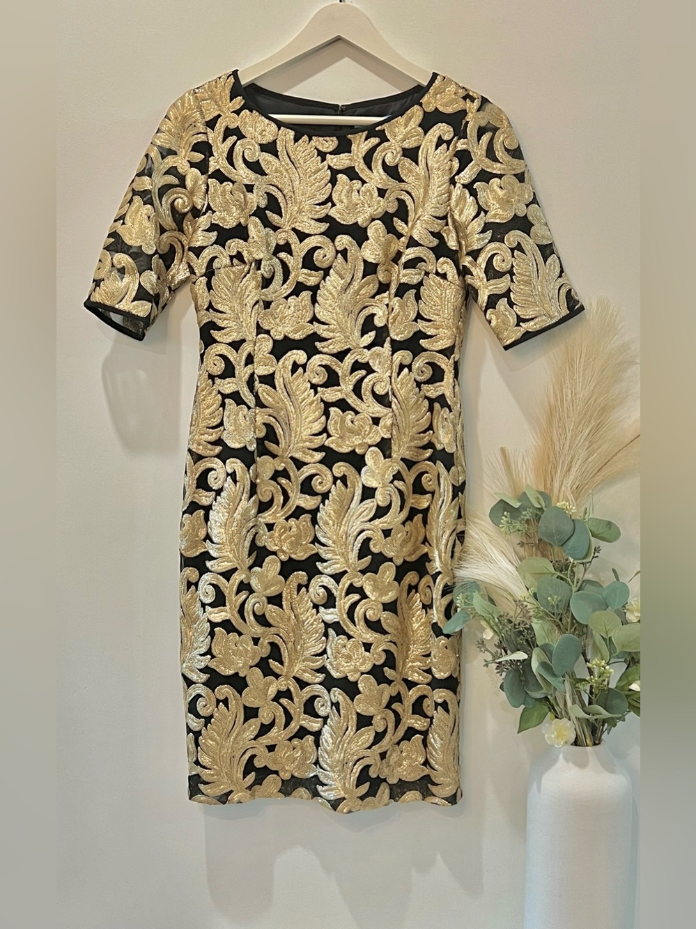 ANTONIO MELANI Black & Gold Baroque Sheath Dress